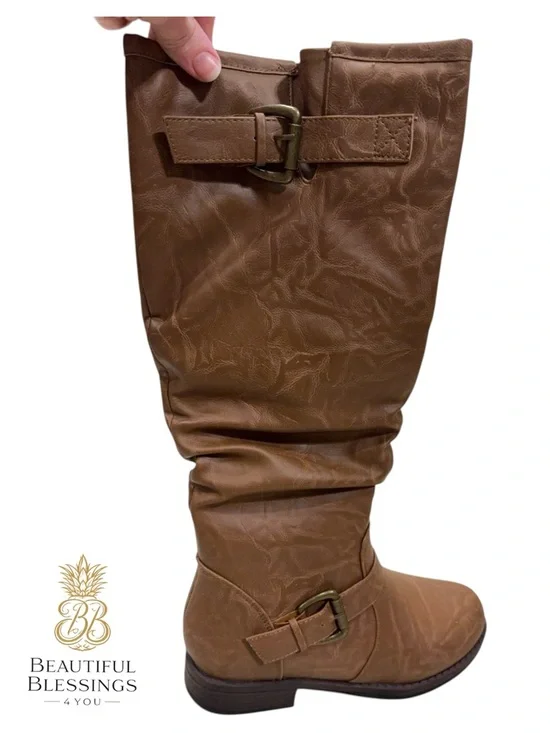 Journee Collection Women’s/Girl’s Mid-Calf Buckle Detail Riding Boots - Brown - Picture 3 of 9